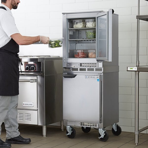 Beverage-Air UCF20HC and UCR20HC Double Stacked 20" Undercounter Freezer and Refrigerator with 6" Casters